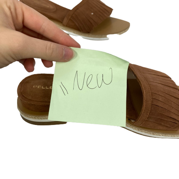 Pella Moda Sandals Womens Sz 8 Suede Leather Fringe Brown Slides Brown NEW - Picture 7 of 7